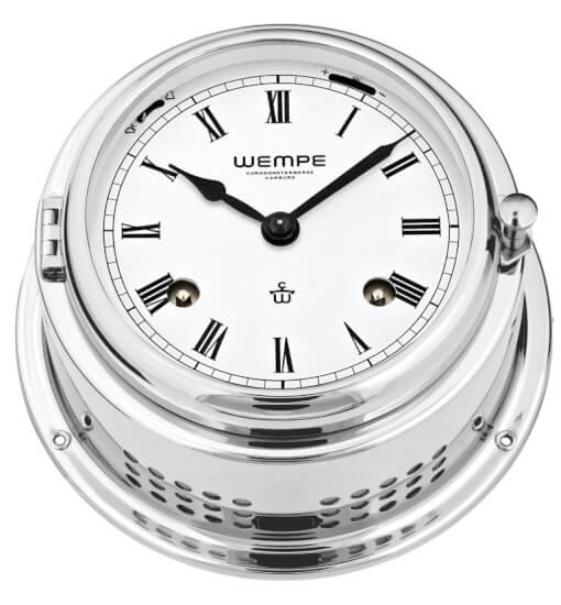Bremen II Mechnical Roman Ship's Clock - Chrome Plated Brass