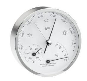 Modern Baro-,Thermo-,Hygrometer - Nickel plated Brass