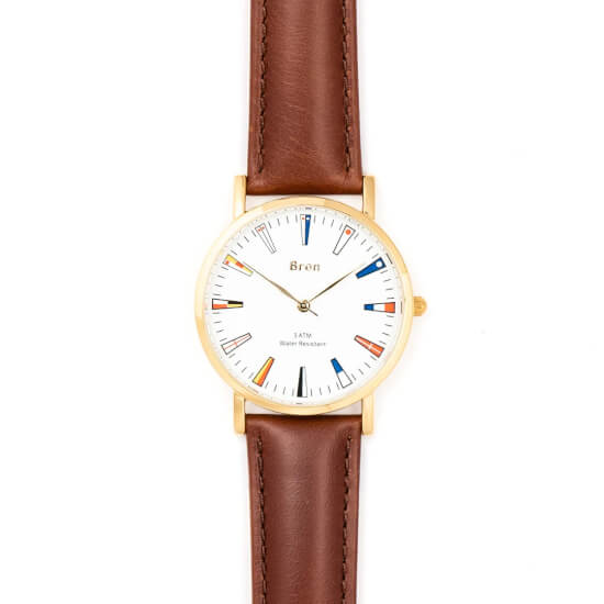 Uhr Signalflaggen Gold / braun