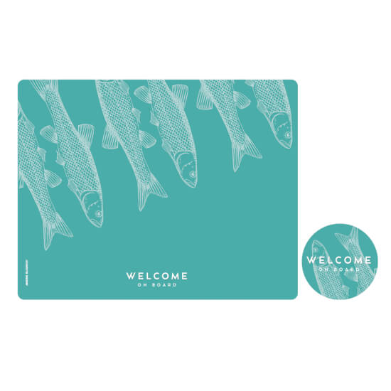 Marine Business Set Placemats  & Coasters - Fish Turquoise