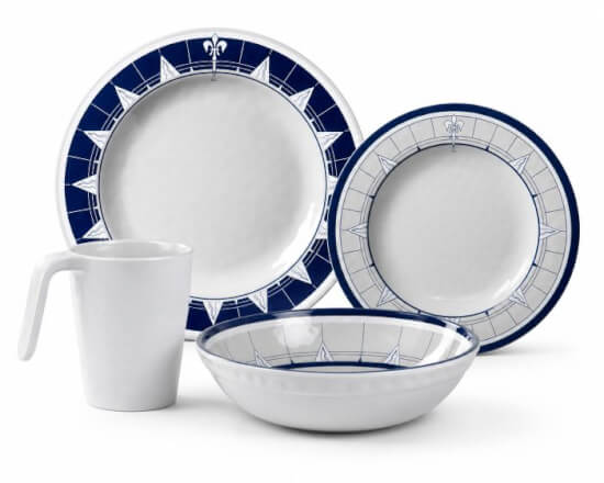 Frühstücksteller, Speiseteller, Schüssel und Becher aus der Pacific-Kollektion von Marine Business.