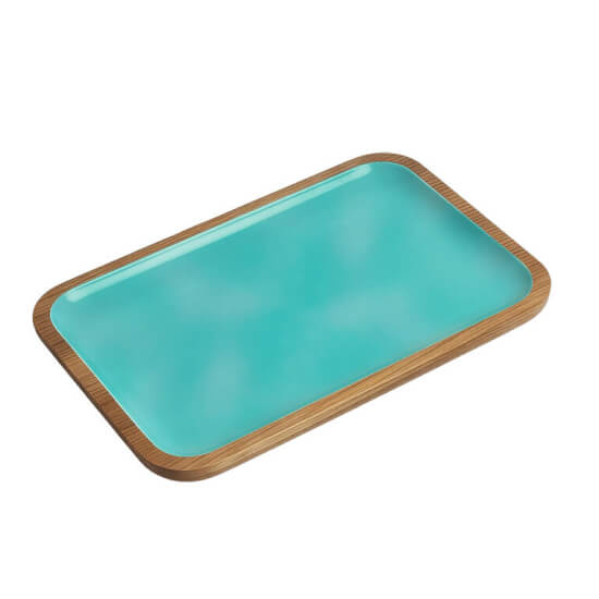 Serving platters from Marine Business's Cocoa collection. Color: Acqua. Dimensions: 30 × 20 cm.