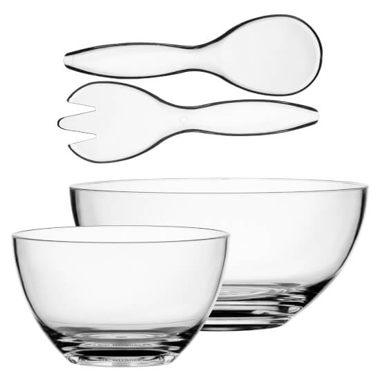 Transparante schalenset dat bestaat uit een saladeschaal en 6 kleine schaaltjes