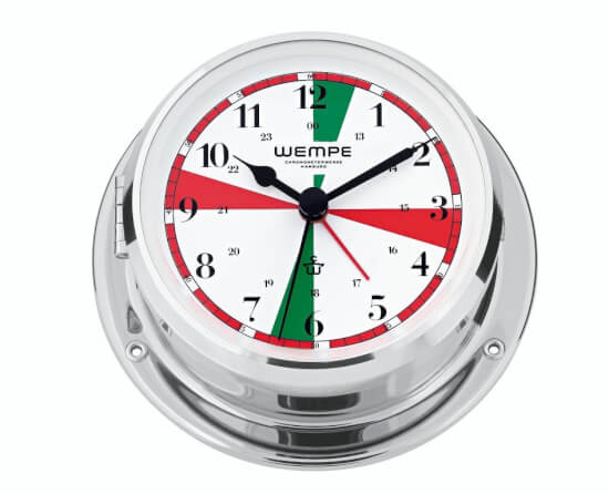 Skiff Ship's Clock - Chrome Plated Brass - Red/Green Dial